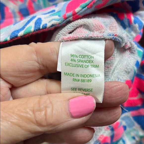 Lilly Pulitzer Coral Cracked Up Skipper Popover with Pink and Blue Patterns - Picture 5 of 6